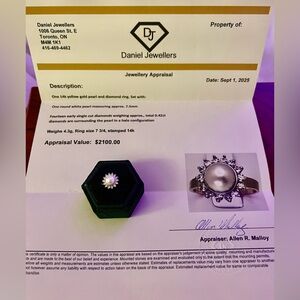 Vintage/Custom 14k Gold Pearl & Diamond Ring (.42ct) Sz. 7 3/4.